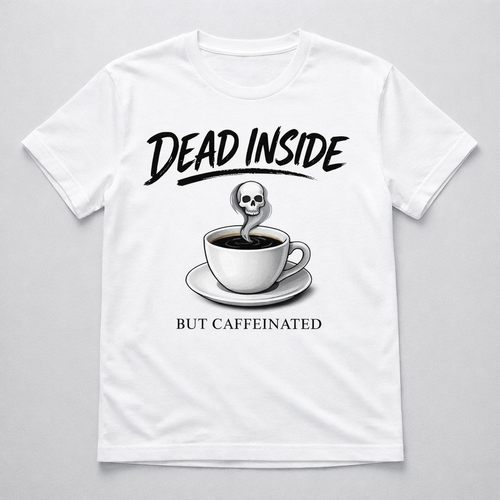 Dead Inside But Caffeinated — Minimalist Coffee Skull Tee