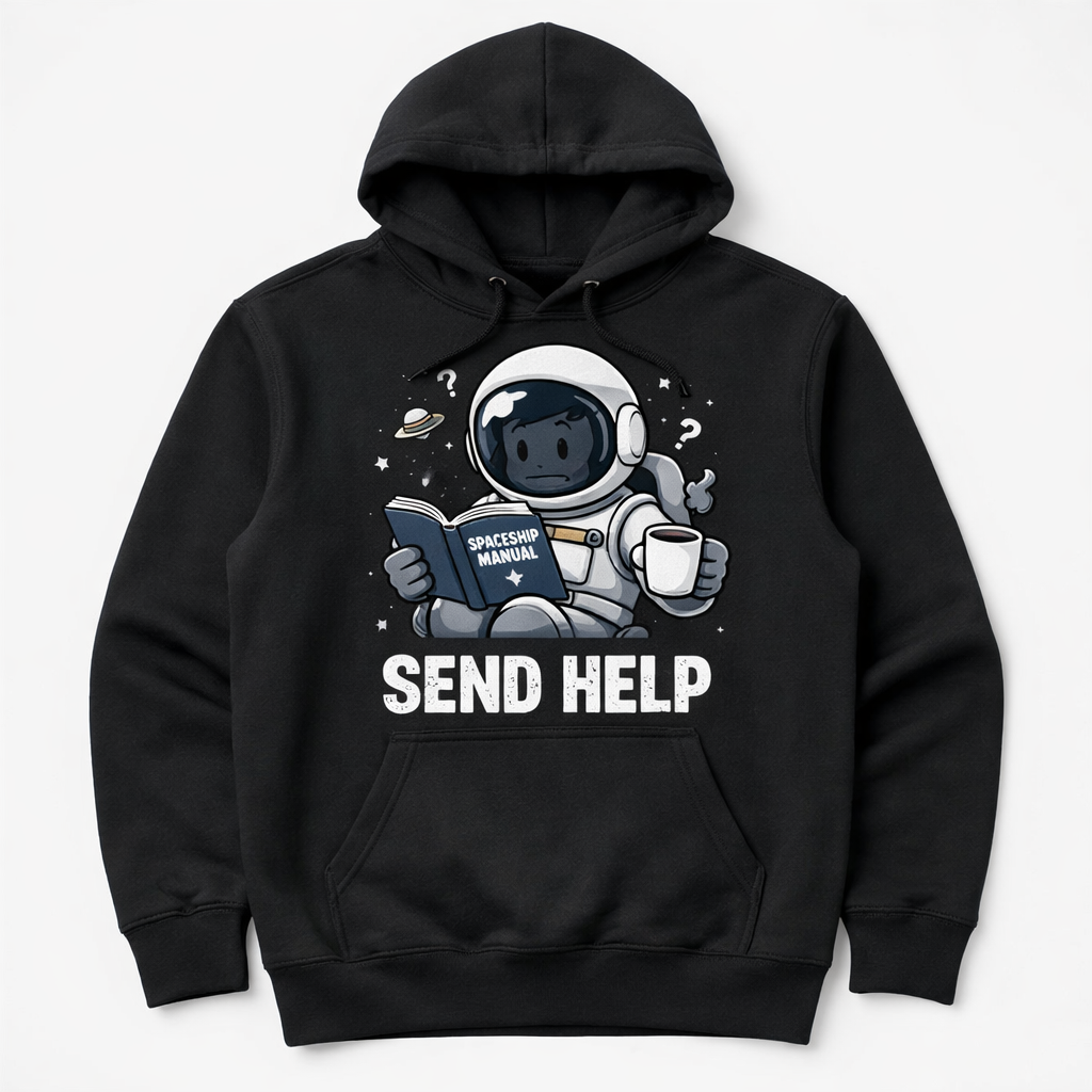 Send Help Astronaut - Black Hoodie